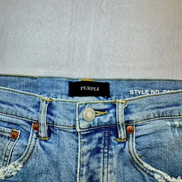 Purple Distressed Denim Shorts Light Wash Women's 29 Button Fly Y2K Streetwear - Picture 4 of 15